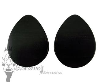 Plugues de lágrima de ébano preto de 50 mm com alargamento duplo para piercings esticados - prontos para envio