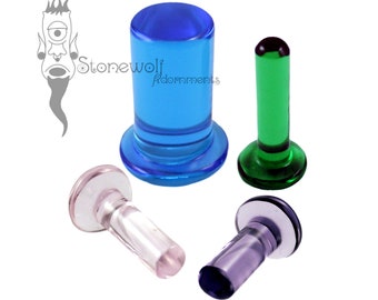 Transparent Glass Philtrum Labret Plug with Round Disk Back - Choice of Colour for Stretched Lip Piercings Stone Glass Made to Order