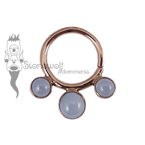 18K Rose Gold Naht Ring mit Eisblau Jadeit Steine 1,2 mm x 8mm 16G Segment Septum Nase Knorpel Helix Daith Tragus Piercing sofort lieferbar