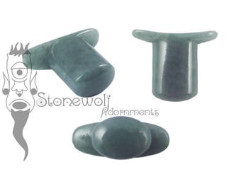 Translucent Blue Guatemalan Jadeite Stone Oval Labret Plug for Stretched Lip Piercings Handmade in UK