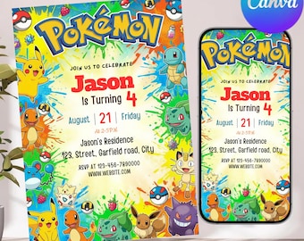 Editable Pokemon Birthday Invitation Template | Pikachu Trainer 5x7 Printable Invite Card Digital Download