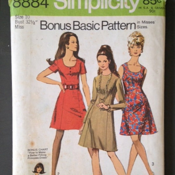 Vintage 1970s Simplicity Princess Dress in Mini Length Pattern 8884