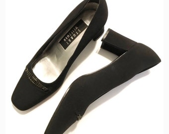 Vintage Stuart Weizmann Black Block Heels ‘Baton Black Peau’ 8 N With Original Box