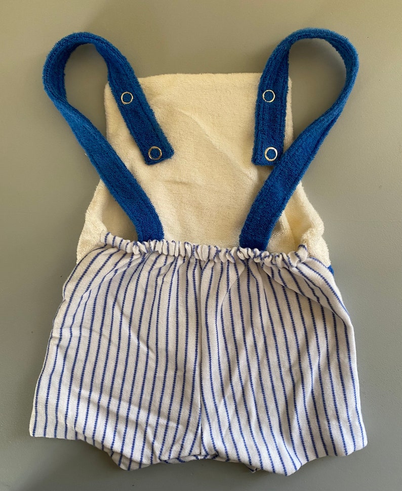 Vintage Toddler Boy Terrycloth Blue & White Baseball Romper with Snap Closure 18 M image 4