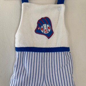 Vintage Toddler Boy Terrycloth Blue & White Baseball Romper with Snap Closure 18 M image 2