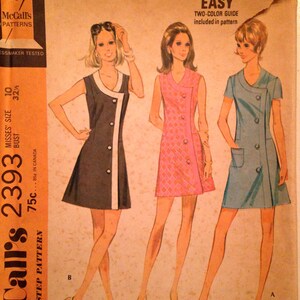 Vintage 1970s McCalls 2393 Misses Kleid in Drei Versionen-Mini Länge