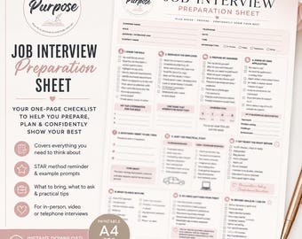 Job Interview Preparation Sheet | Interview Checklist & STAR Method Worksheet | Printable PDF