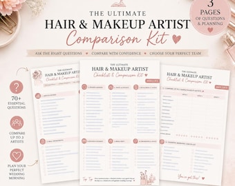 Wedding Hair Makeup Artist Checklist Comparison Kit (PDF Download)