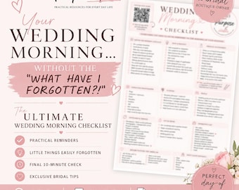 Wedding Morning Day Checklist |  Bride Planner | Bridal Essentials | A4 Printable PDF