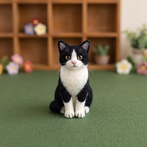 Kit per infeltrimento ad ago di gatti bianchi e neri per principianti / Lana cardata + guida passo passo, artigianato fai da te, hobby antistress, regalo per amanti dei gatti, presente
