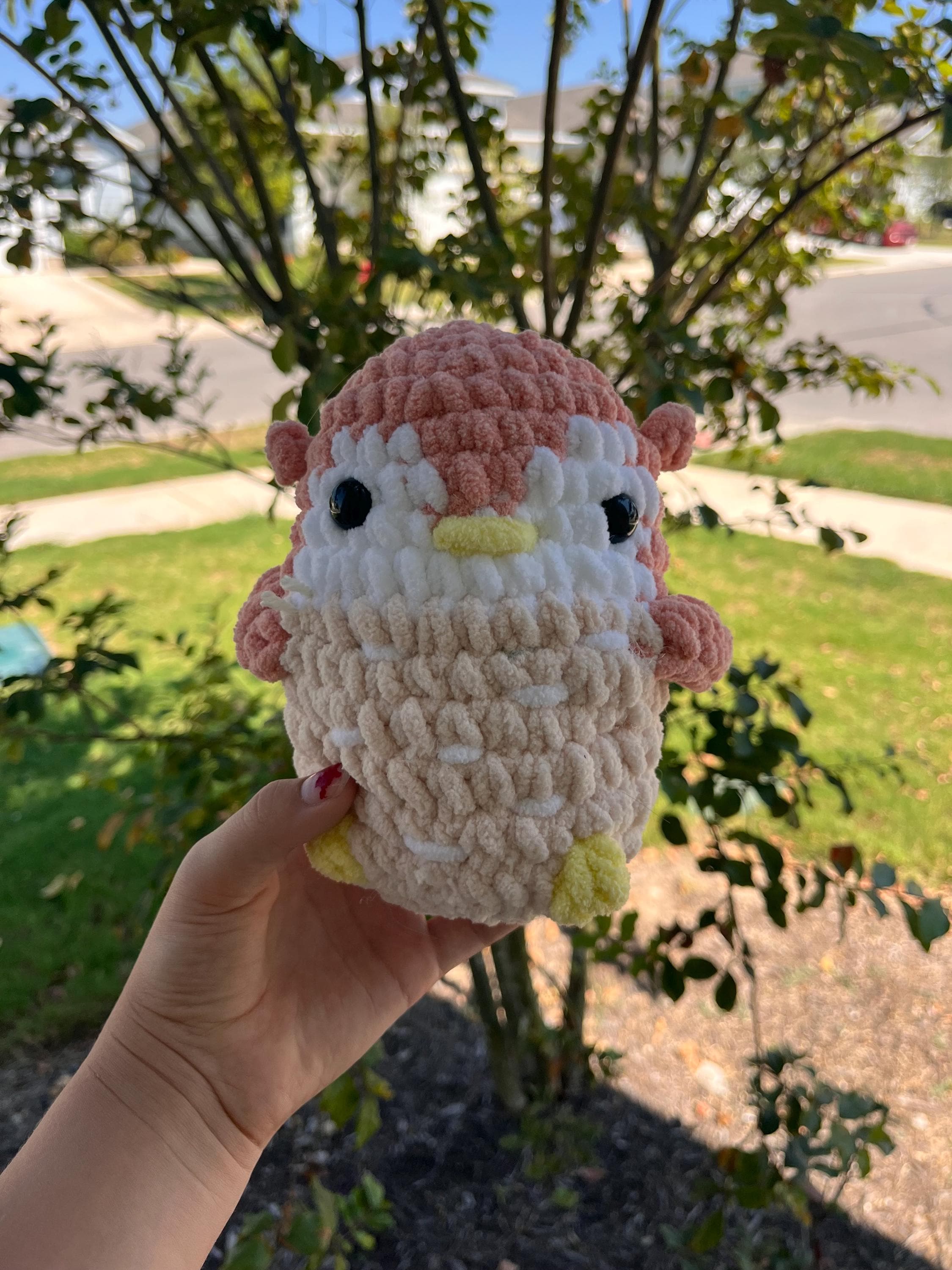 Crocheted pink owl/penguin plushie toy-handmade-Amigurumi-gift for children.