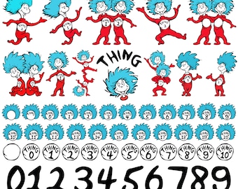 Seuss Thing 1 Thing 2 PNG Bundle | Cat Hat Clipart | Seuss PNG Images | Thing 1 Thing 2 PNG | Digital Download