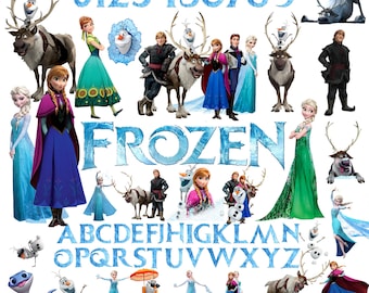 Frozen PNG Bundle | 60+ Frozen Clipart | Frozen Alphabet & Numbers | Digital Download