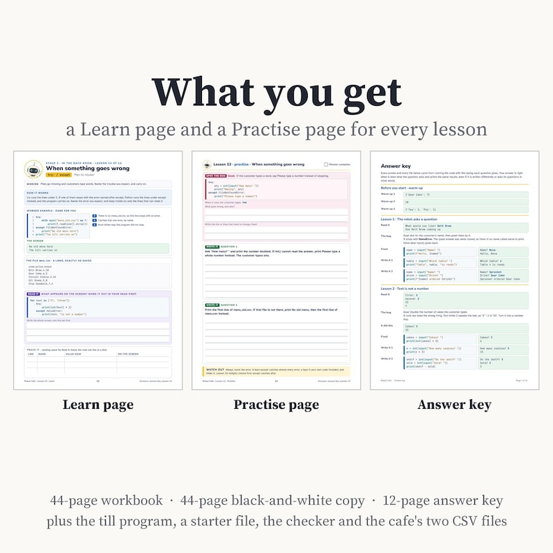 Python Project Workbook for Beginners, Book 2: Build a Cafe Till Program, 14 Lessons, 64 Exercises, Answer Key, Printable PDF image 2