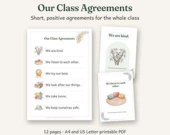 Our Class Agreements Printable, Australian Classroom Decor, Calm Watercolour, 12 Pages, A4 and US Letter PDF
