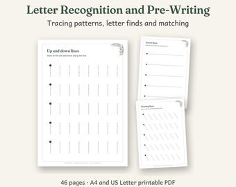 Letter Recognition and Pre-Writing Printable, Australian Classroom Decor, Calm Watercolour, 46 Pages, A4 and US Letter PDF