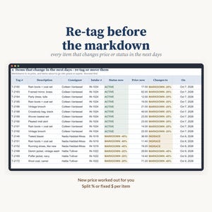 Kommissionswarenbestandsliste, Auszahlungsübersicht für Einlieferer, Vertragsablauf- und Preisnachlassuhr, Wareneingangsbestätigung, Preisschilder, Excel Bild 4