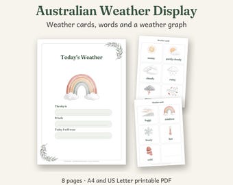 Australian Weather Display Printable, Australian Classroom Decor, Calm Watercolour, 8 Pages, A4 and US Letter PDF