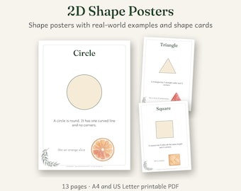 2D Shape Posters Printable, Australian Classroom Decor, Calm Watercolour, 13 Pages, A4 and US Letter PDF