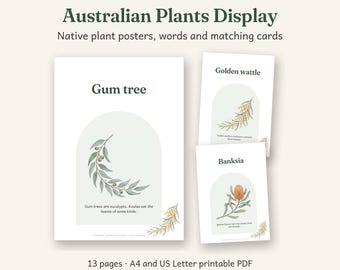 Australian Plants Display Printable, Australian Classroom Decor, Calm Watercolour, 13 Pages, A4 and US Letter PDF