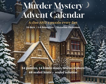 Murder Mystery Advent Calendar Printable, 24 Day Victorian Christmas Detective Game with Daily Puzzles, Cozy Crime for Couples, Families