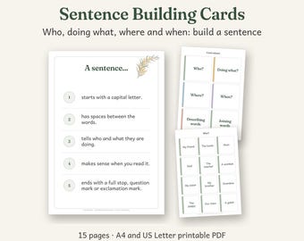 Sentence Building Cards Printable, Australian Classroom Decor, Calm Watercolour, 15 Pages, A4 and US Letter PDF