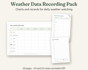 Weather Data Recording Pack Printable, Australian Classroom Decor, Calm Watercolour, 10 Pages, A4 and US Letter PDF