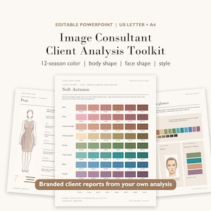 Image Consultant Template Kit, 12 Season Color Analysis Report, Body Shape and Face Shape Guide, Stylist Client Forms, PowerPoint