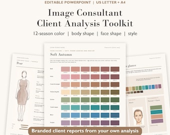 Kit de plantillas para consultor de imagen, informe de análisis de color de 12 estaciones, guía de forma corporal y forma del rostro, formularios para clientes de estilistas, PowerPoint