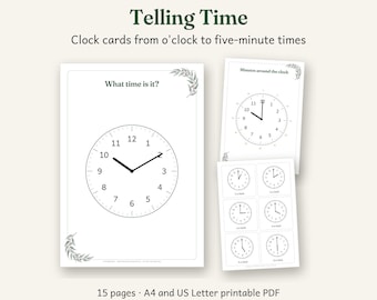 Telling Time Printable, Australian Classroom Decor, Calm Watercolour, 15 Pages, A4 and US Letter PDF