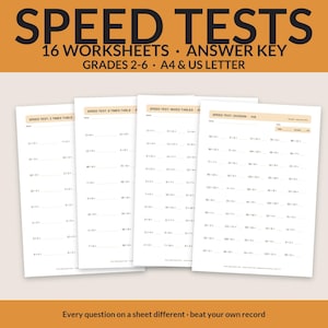 Multiplication Worksheets and Division Timed Tests Printable, 16 Speed Tests, 514 Questions with Answers, Math Drills PDF