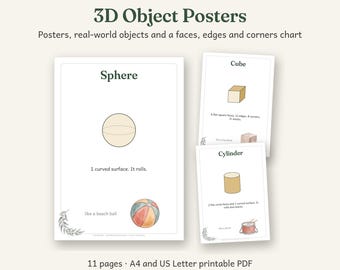 3D Object Posters Printable, Australian Classroom Decor, Calm Watercolour, 11 Pages, A4 and US Letter PDF
