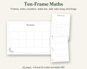 Ten-Frame Maths Printable, Australian Classroom Decor, Calm Watercolour, 22 Pages, A4 and US Letter PDF