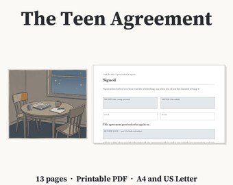 Teen Behaviour Contract Printable, Both Sides Write and Both Sides Sign, 4 Week Check In and a Review Date, 13 Page A4 + US Letter