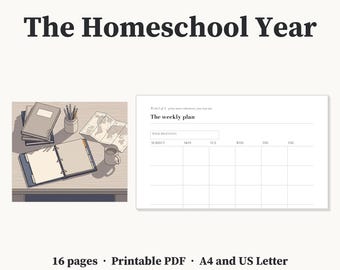 Homeschool Planner Printable, The Homeschool Year, Attendance Hours and Subject Records, Undated 16 Page A4 + US Letter PDF