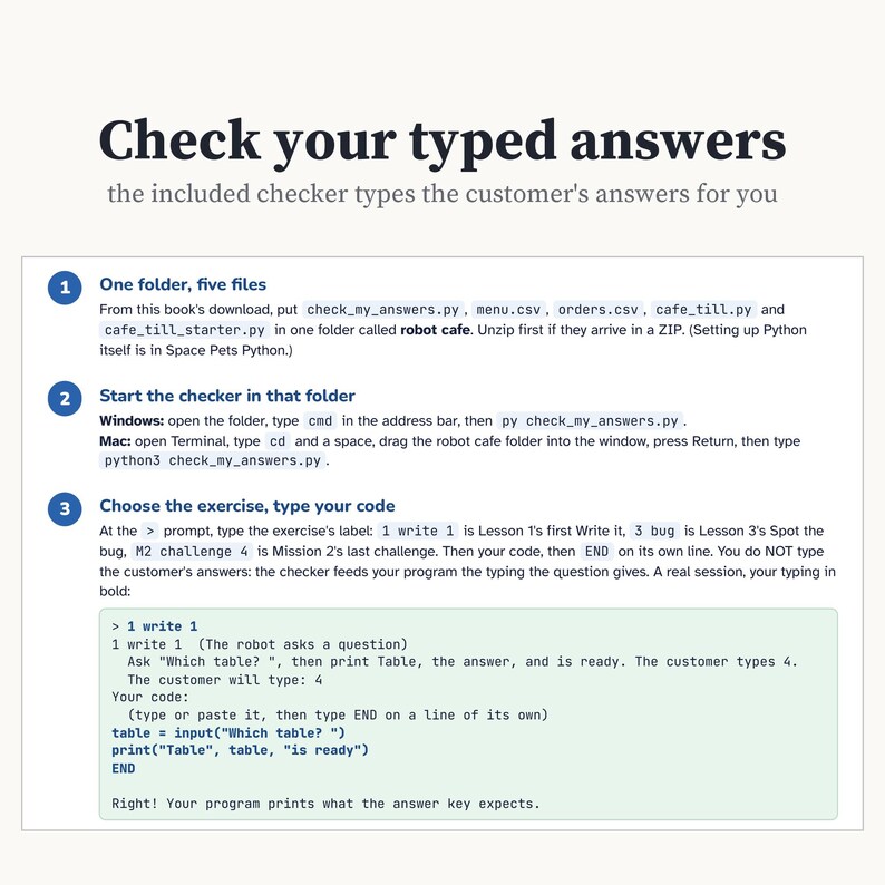 Python Project Workbook for Beginners, Book 2: Build a Cafe Till Program, 14 Lessons, 64 Exercises, Answer Key, Printable PDF image 5