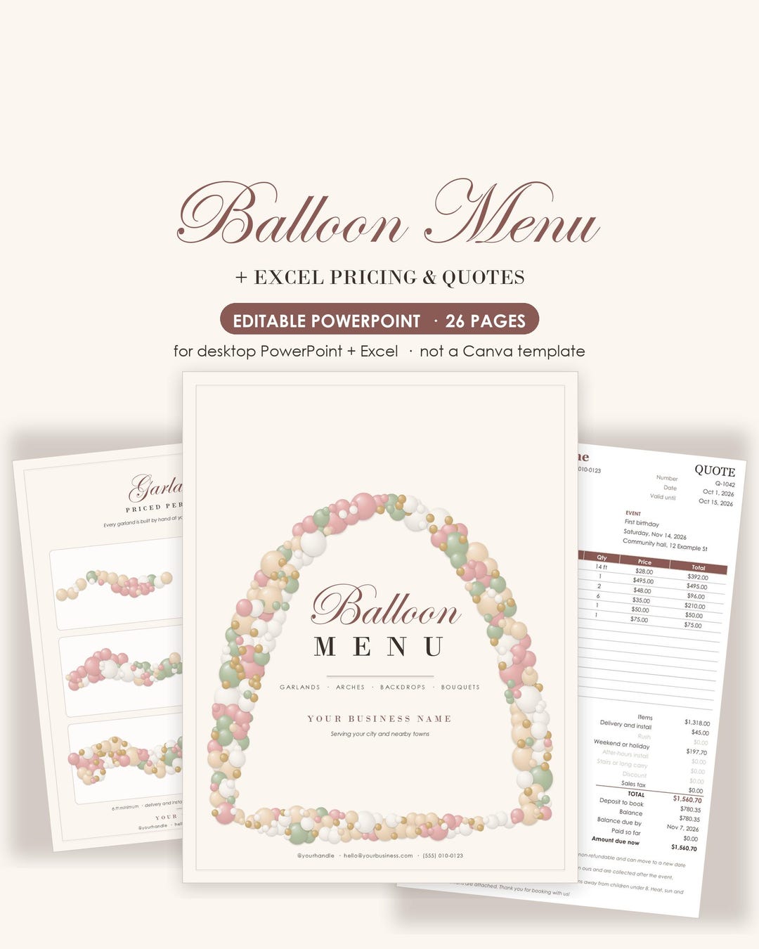 Payment Quote Example Balloon Menu Template, Editable Powerpoint Balloon Price List, Garland ...