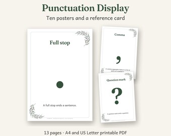 Punctuation Display Printable, Australian Classroom Decor, Calm Watercolour, 13 Pages, A4 and US Letter PDF