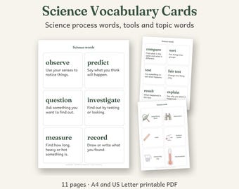 Science Vocabulary Cards Printable, Australian Classroom Decor, Calm Watercolour, 11 Pages, A4 and US Letter PDF