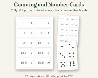 Counting and Number Cards Printable, Australian Classroom Decor, Calm Watercolour, 23 Pages, A4 and US Letter PDF