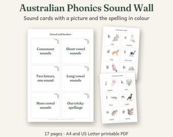 Australian Phonics Sound Wall Printable, Australian Classroom Decor, Calm Watercolour, 17 Pages, A4 and US Letter PDF