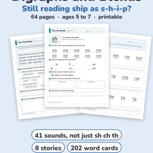 Digraphs and Blends Worksheets, sh ch th wh ck ng, Consonant Blends Phonics Printable, Sound Buttons, Kindergarten 1st Grade
