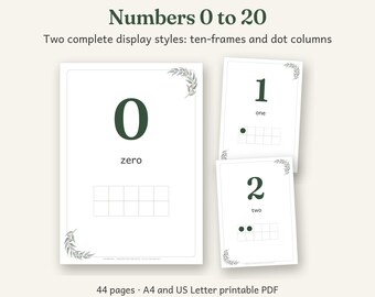 Numbers 0 to 20 Printable, Australian Classroom Decor, Calm Watercolour, 44 Pages, A4 and US Letter PDF