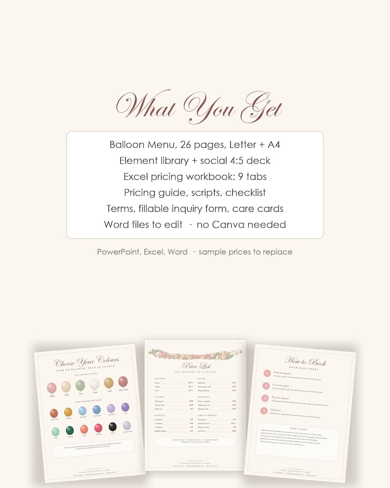 Payment Quote Example Balloon Menu Template, Editable Powerpoint Balloon Price List, Garland ...