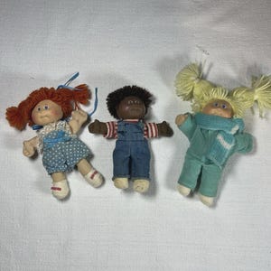 Lot of 3 RARE 1983 Mini Cloth Pin Up Cabbage Patch Dolls Yarn Hair
