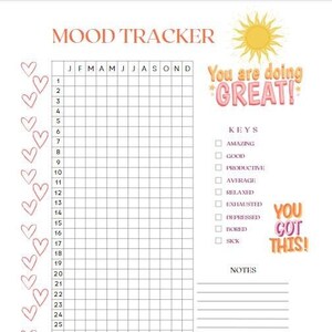 Mood tracker, bullet journal, printable