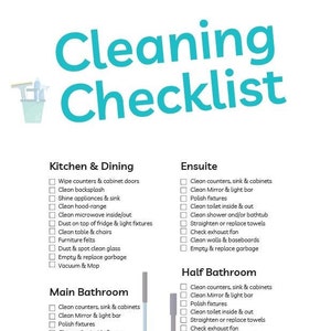 Cleaning checklist, 2 pages, digital download