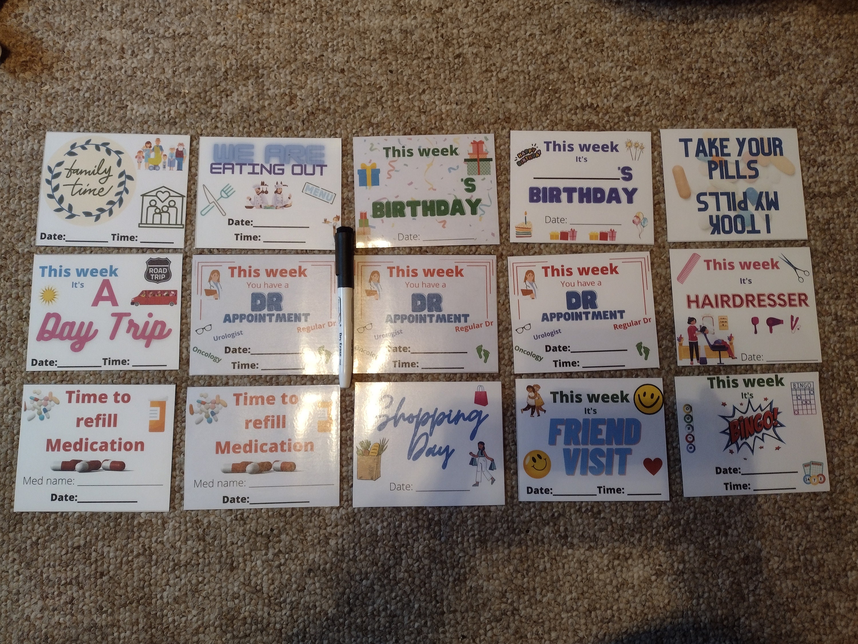 Elderly Reminder Cards, Fridge Magnets, Dry Erase 15, Dr Appointment, Hairdresser and More ...