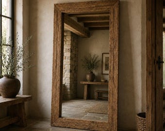 Ganzkörperspiegel aus Altholz, rustikale Wanddekoration im Landhausstil im Boho-Stil