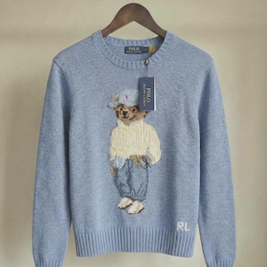 Ralph Lauren Sky Blue Polo Bear Knit Sweater | Vintage Old Money Jumper